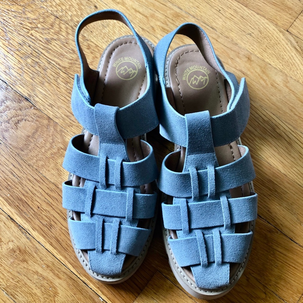 Blue Suede Fisherman Sandals, Velcro Closure
